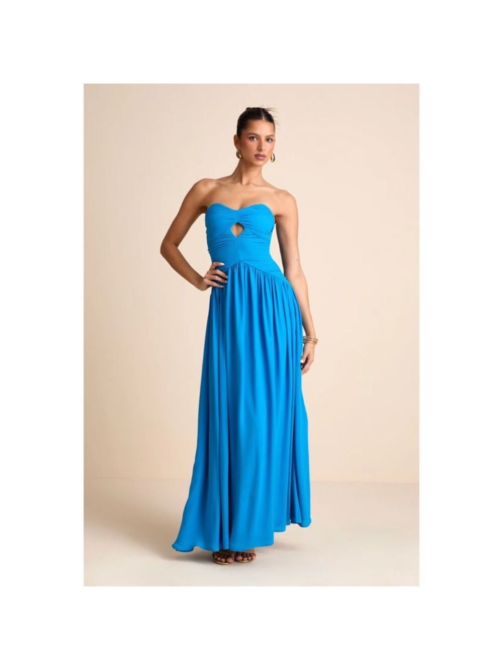 Lulus Women Rozala Bright Blue Pleated Strapless Maxi Dress Basic Sleeveless M